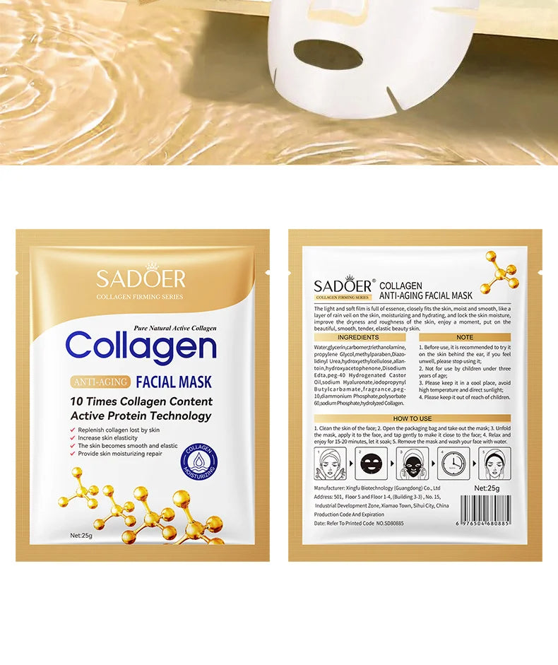 Masque Facial Anti-Rides au Collagène — Pack 10 Pièces