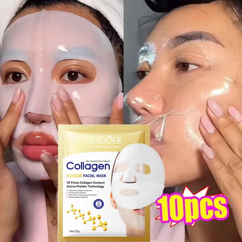Masque Facial Anti-Rides au Collagène — Pack 10 Pièces