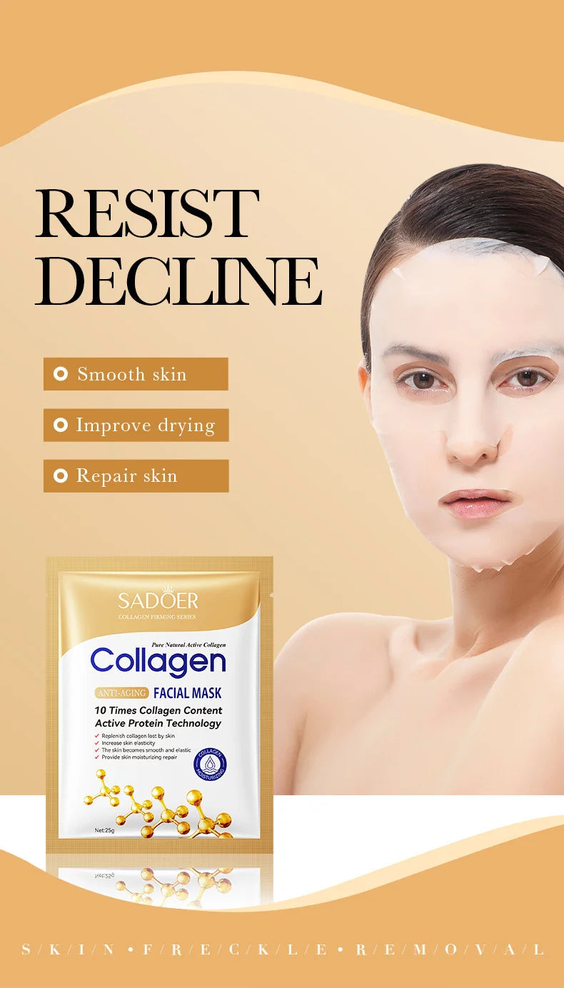 Masque Facial Anti-Rides au Collagène — Pack 10 Pièces