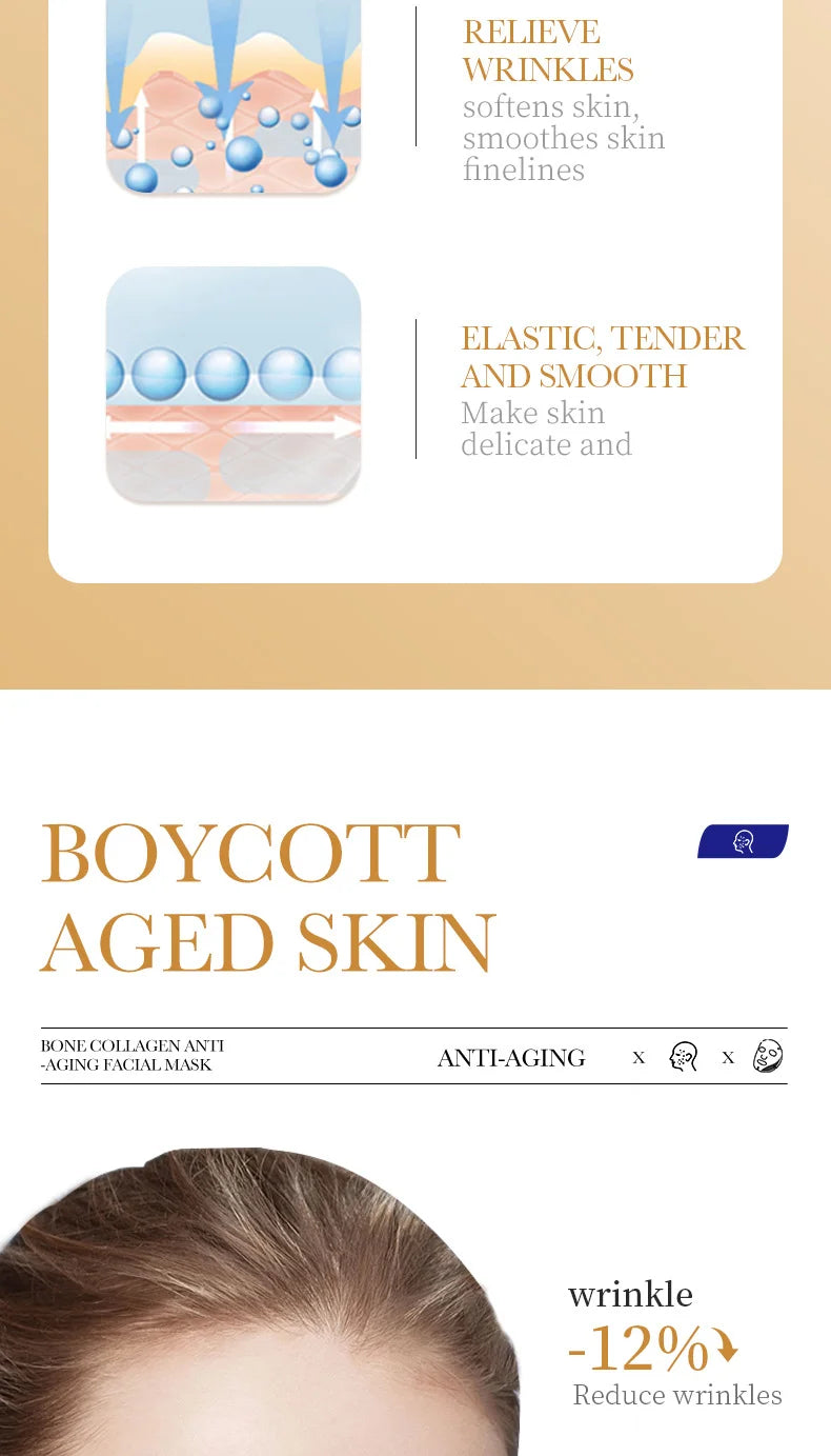Masque Facial Anti-Rides au Collagène — Pack 10 Pièces