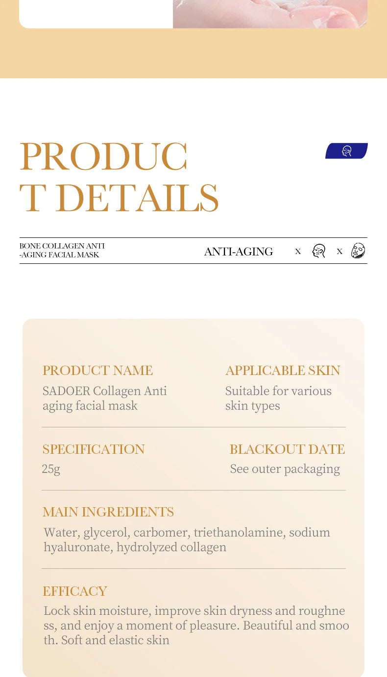 Masque Facial Anti-Rides au Collagène — Pack 10 Pièces