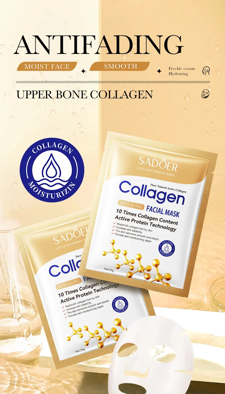 Masque Facial Anti-Rides au Collagène — Pack 10 Pièces